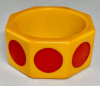 BB136 wide octagon marigold/large red dots bakelite bangle